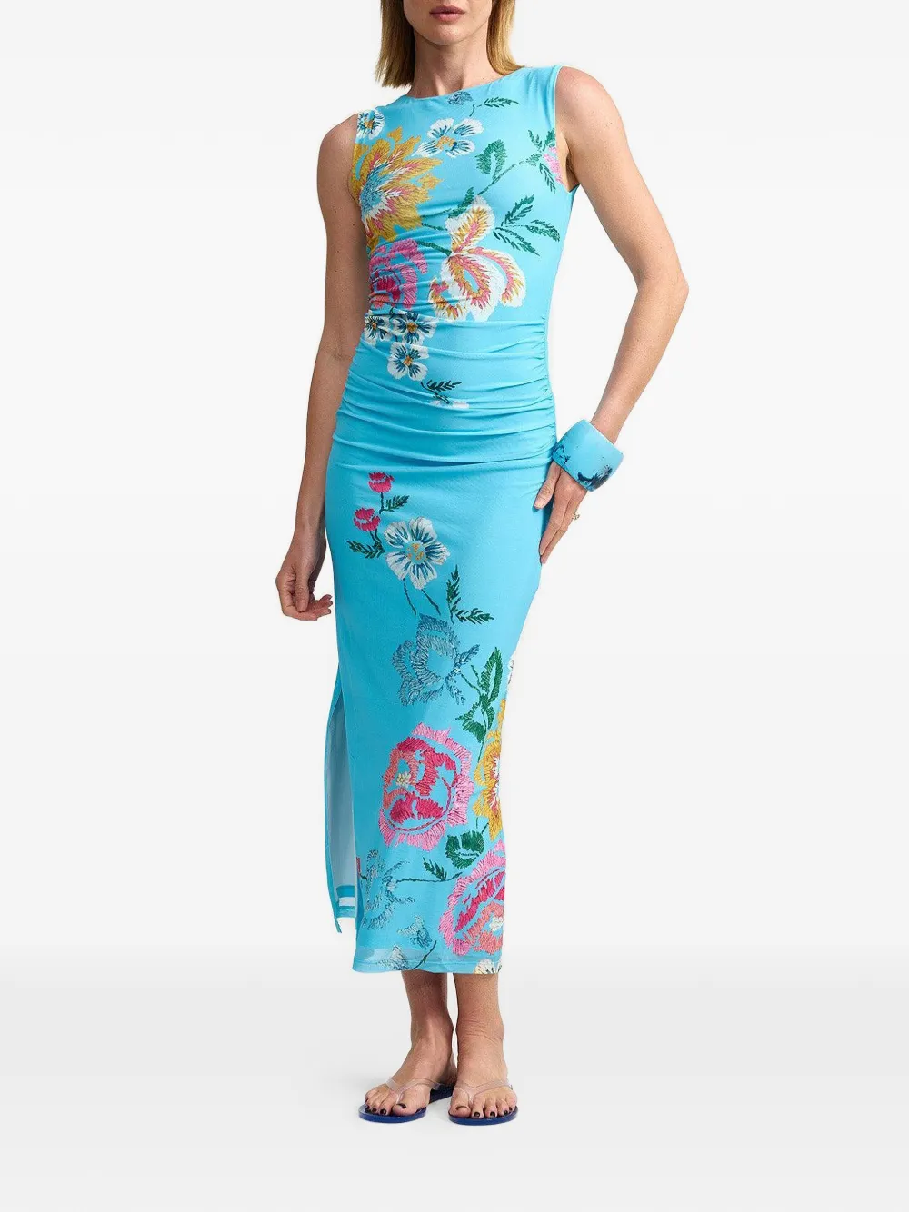  Aston Studio Ariel Floral Midi Dress - Blue 