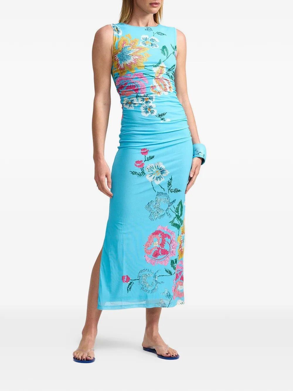  Aston Studio Ariel Floral Midi Dress - Blue 