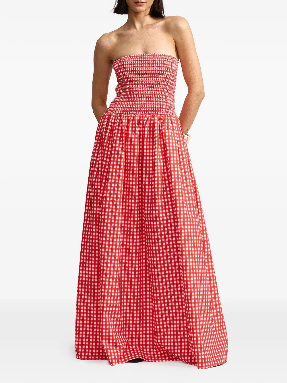  Aston Studio Layla Gingham Smocked Maxi Dress - Red 