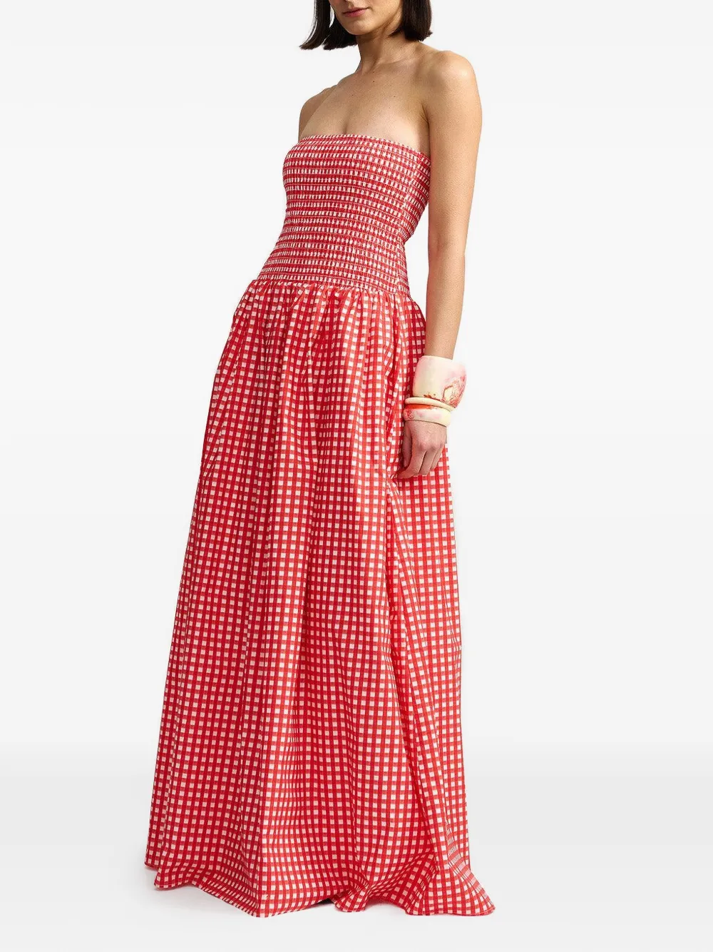  Aston Studio Layla Gingham Smocked Maxi Dress - Red 