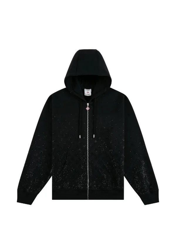 Casablanca Crystal Monogram Zip-up Hoodie in Black