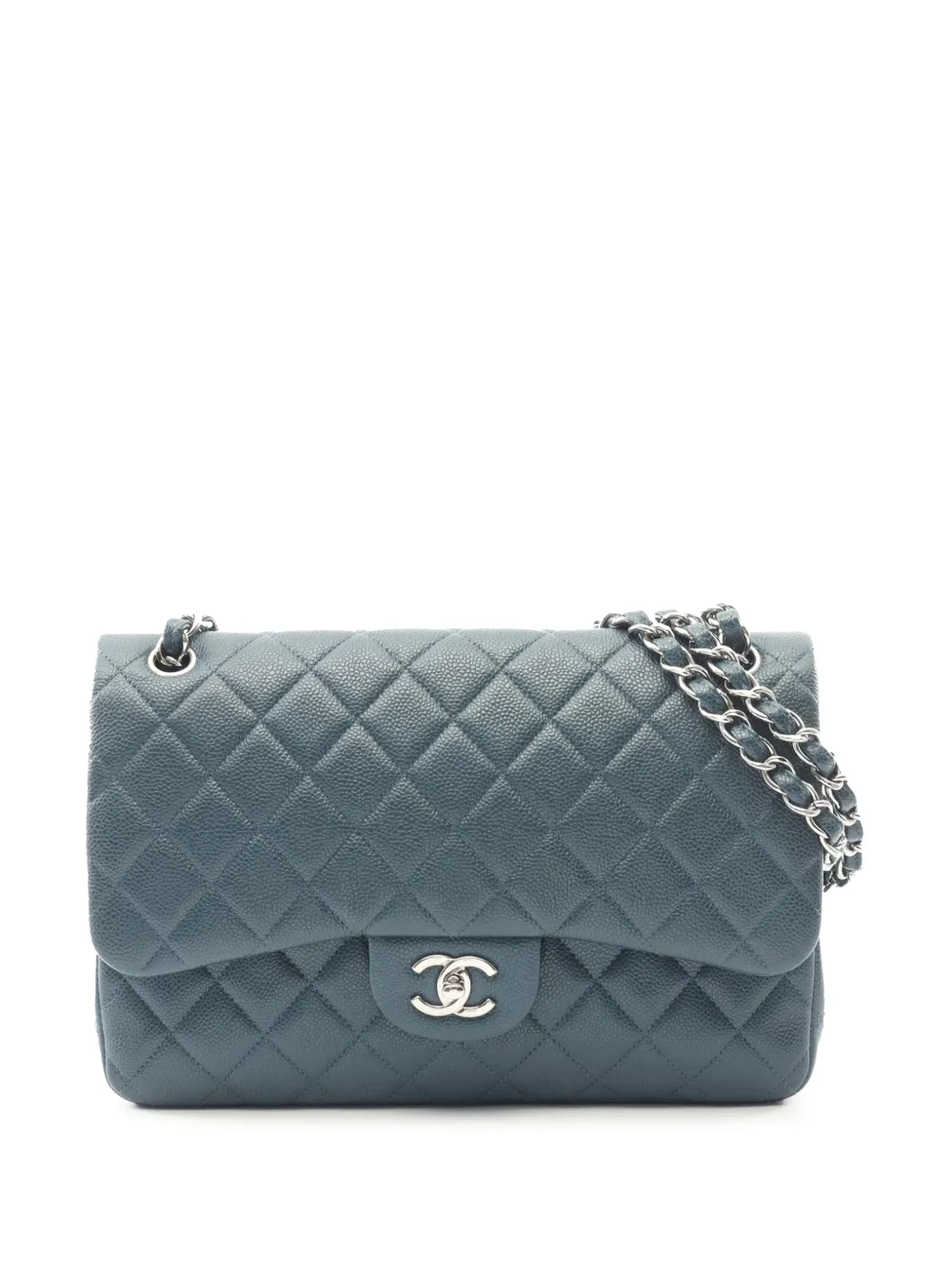 CHANEL Pre-Owned Borsa a spalla Jumbo Classic Double Flap in pelle Caviar 2014-2015 - Verde