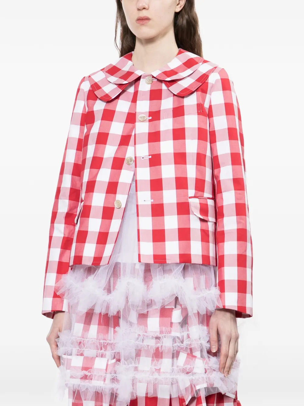 Comme Des Garçons Girl Gingham Collared Jacket | Red | FARFETCH JO