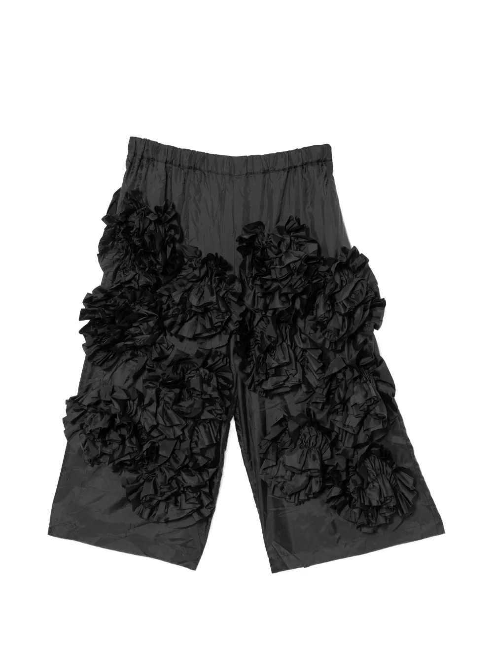 Comme Des Garçons Floral-ruffled Trousers In Black