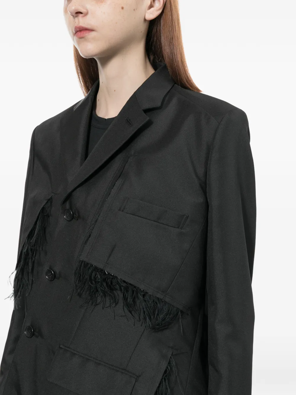 Comme Des Garçons Blazer met enkele rij knopen en franje afwerking Zwart