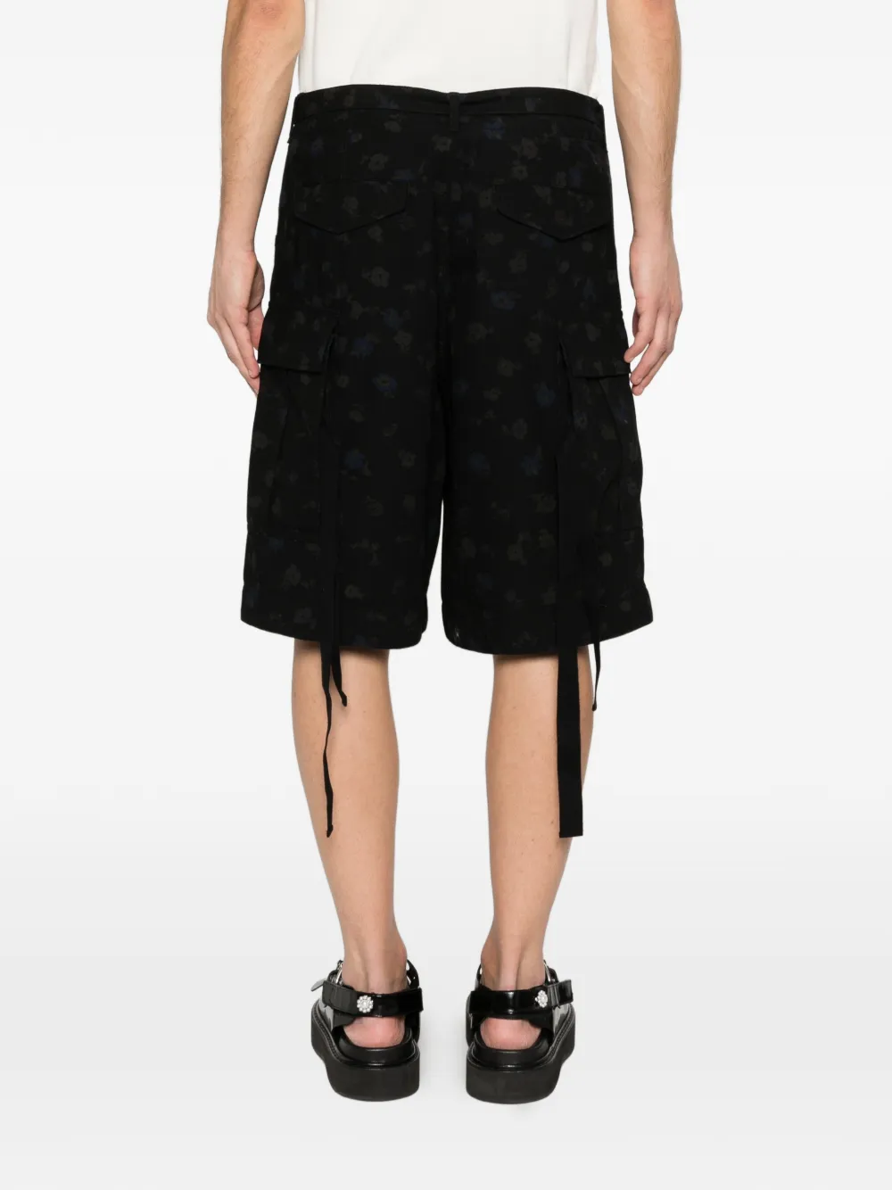 sacai Shorts met bloemdetail en ceintuur Zwart