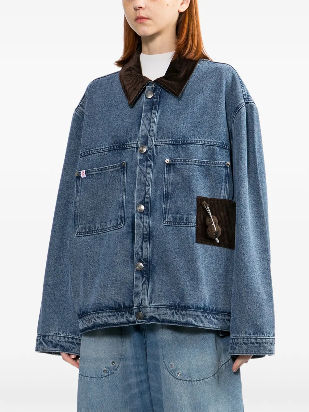  Charles Jeffrey Loverboy Corduroy Collar Denim Jacket - Blue 
