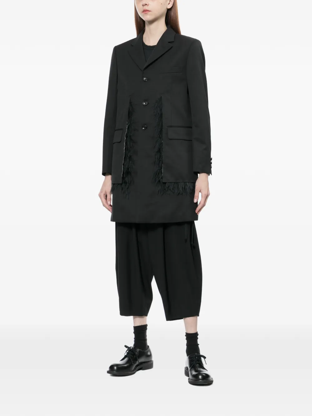  Comme Des Garçons Feather-trim Coat - Black 