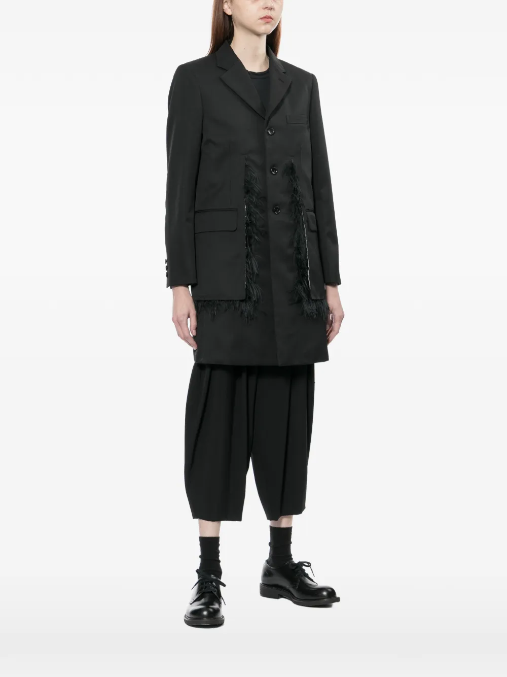  Comme Des Garçons Feather-trim Coat - Black 