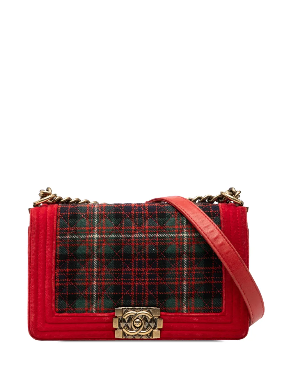 CHANEL Pre-Owned 2013-2014 Old Medium Quilted Tweed and Velvet Boy Flap crossbody bag - Rosso