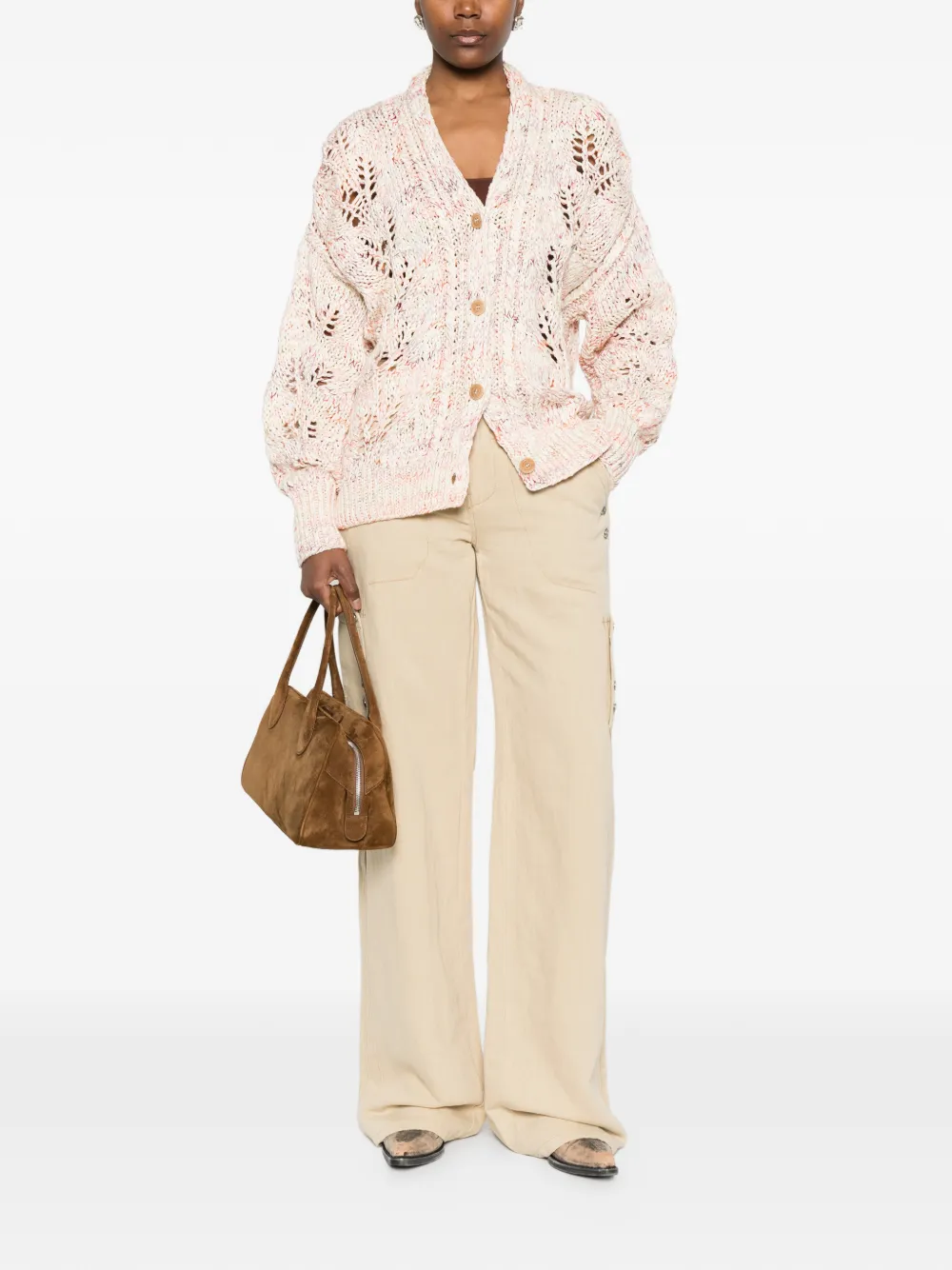 Buttoned Openwork Cardigan