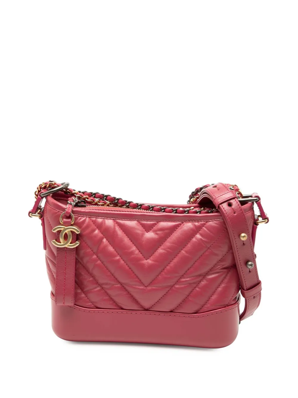 CHANEL Pre-Owned Borsa a tracolla Gabrielle piccola in pelle di vitello con motivo chevron 2018-2019 - Rosa
