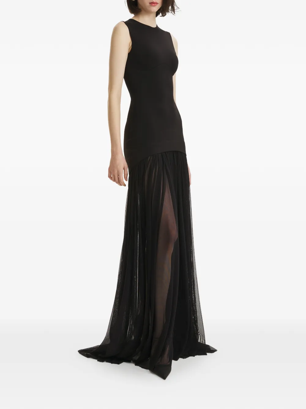 Tulle-Panel Maxi Dress