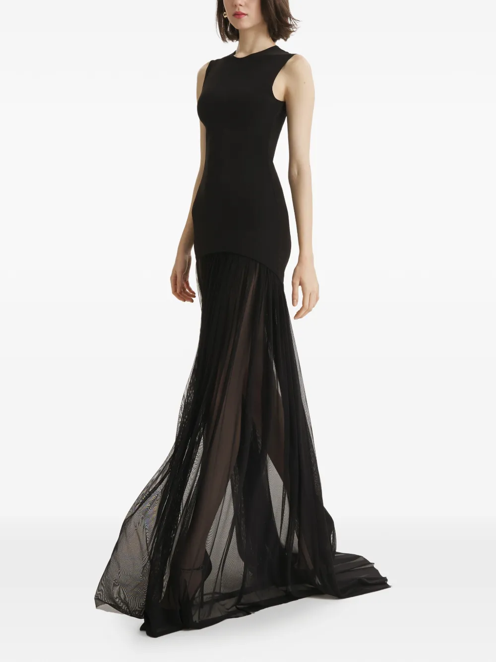 Tulle-Panel Maxi Dress