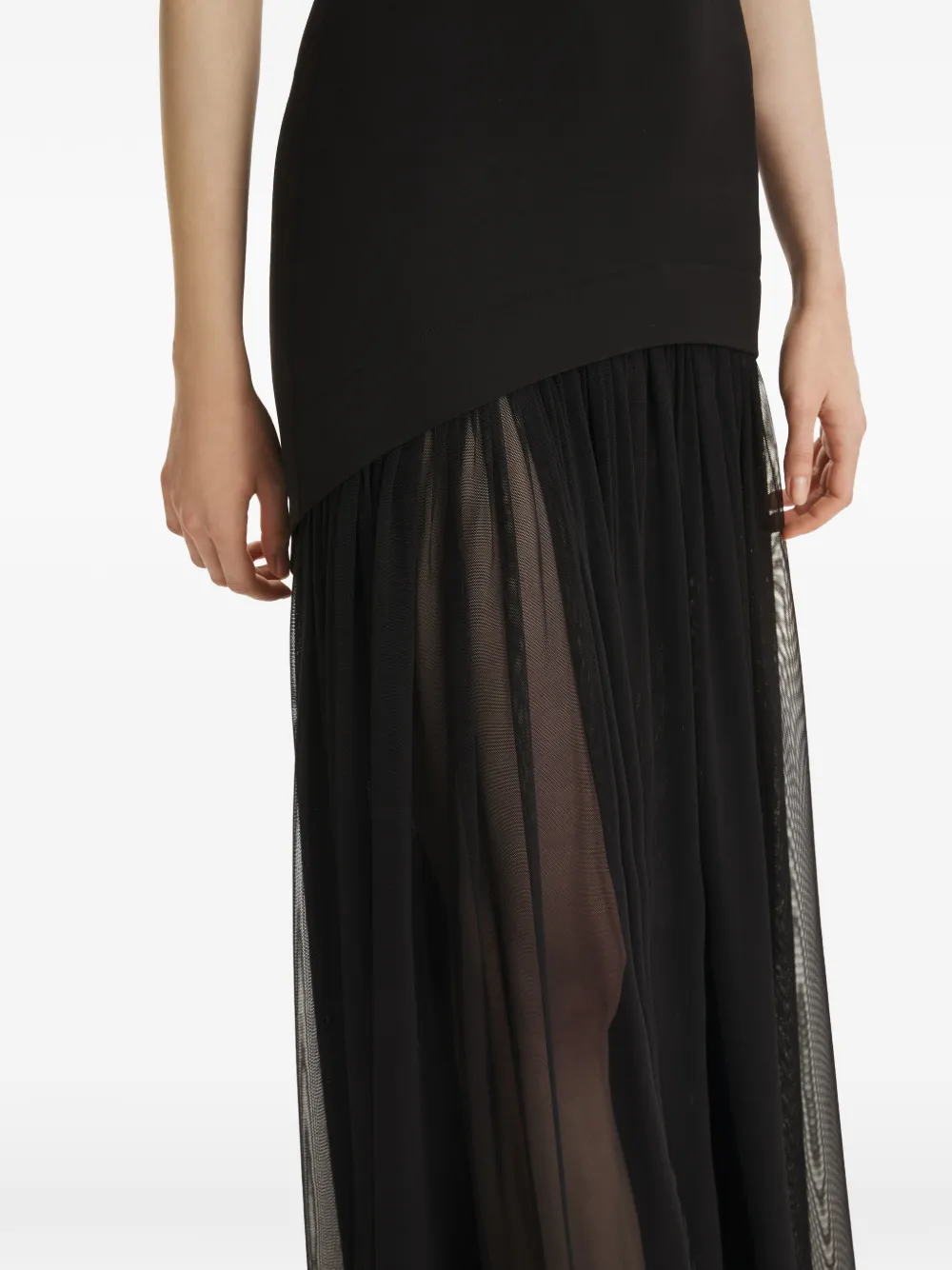 Tulle-Panel Maxi Dress