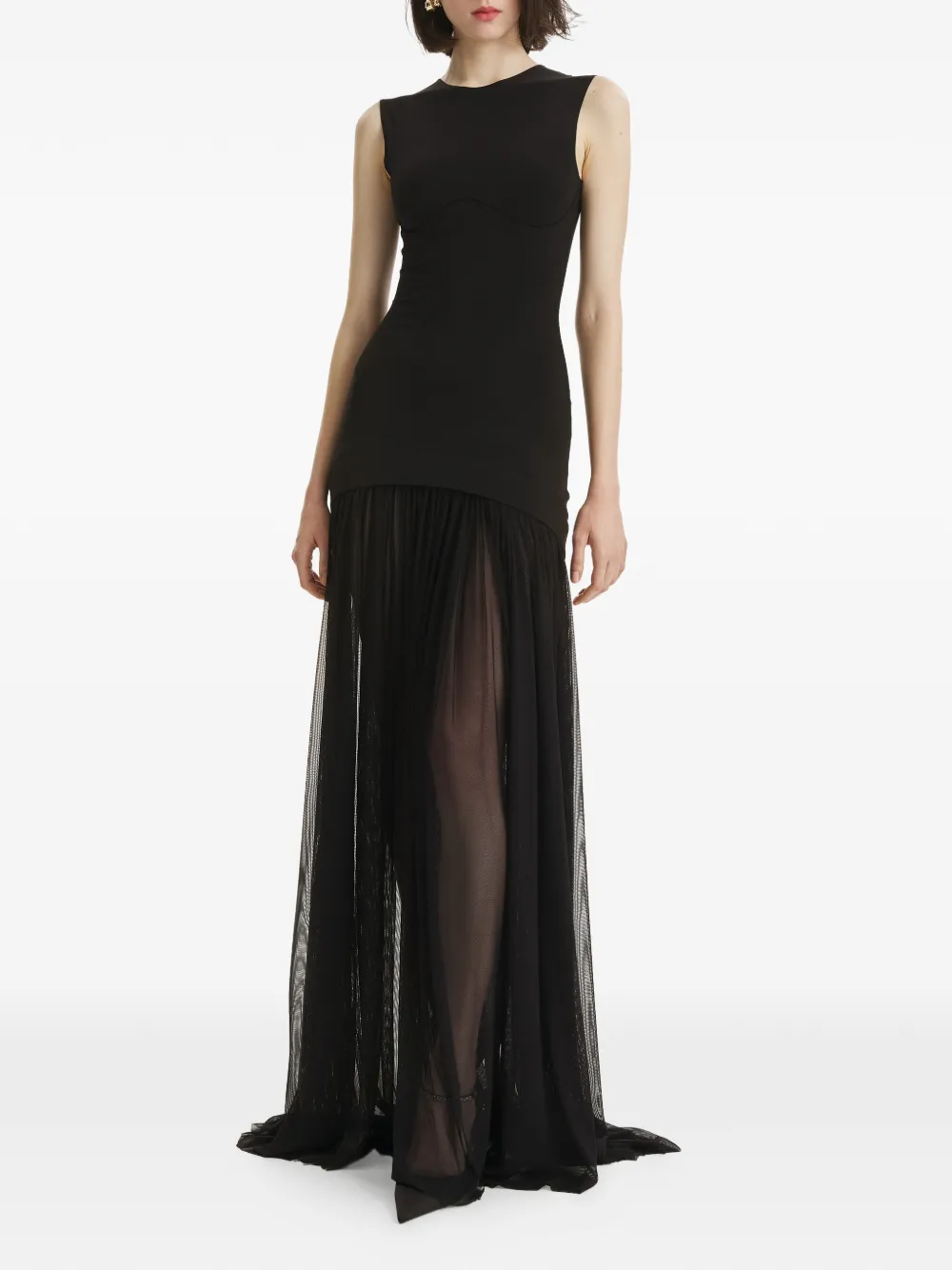 2310 STUDIO tulle-panel maxi dress - Nero
