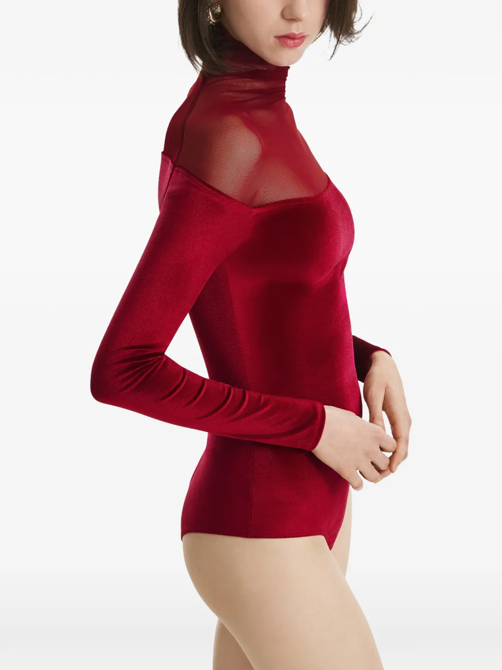  2310 Studio Mesh Velvet Bodysuit - Red 