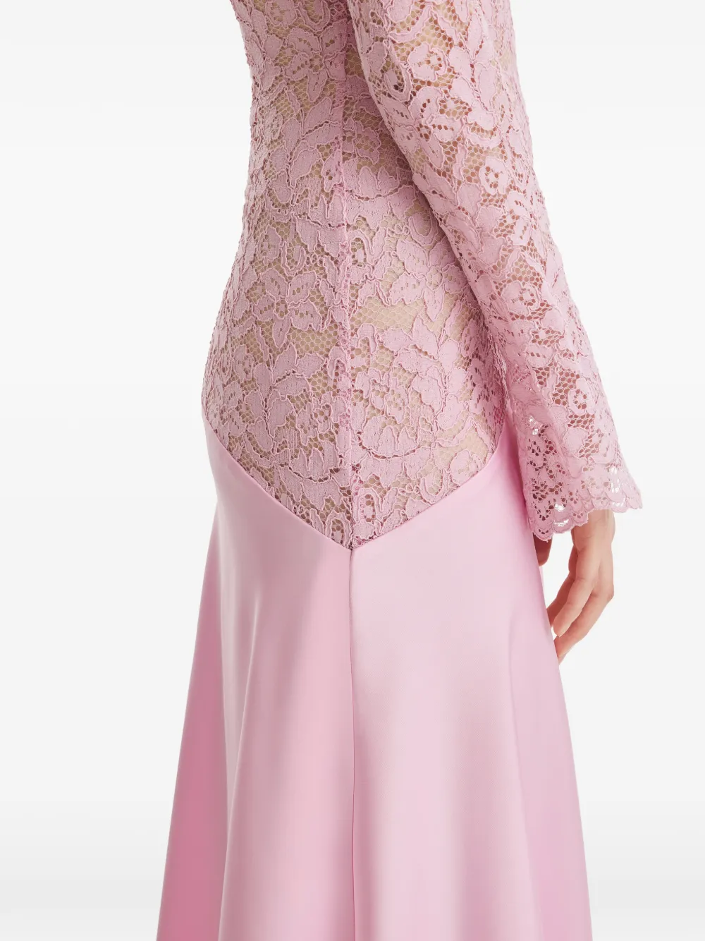 pink lace long sleeve dress Round Neck Tiered Midi Lace Long Sleeve Mini Dress Modest Long Floral-Lace Prom Dress