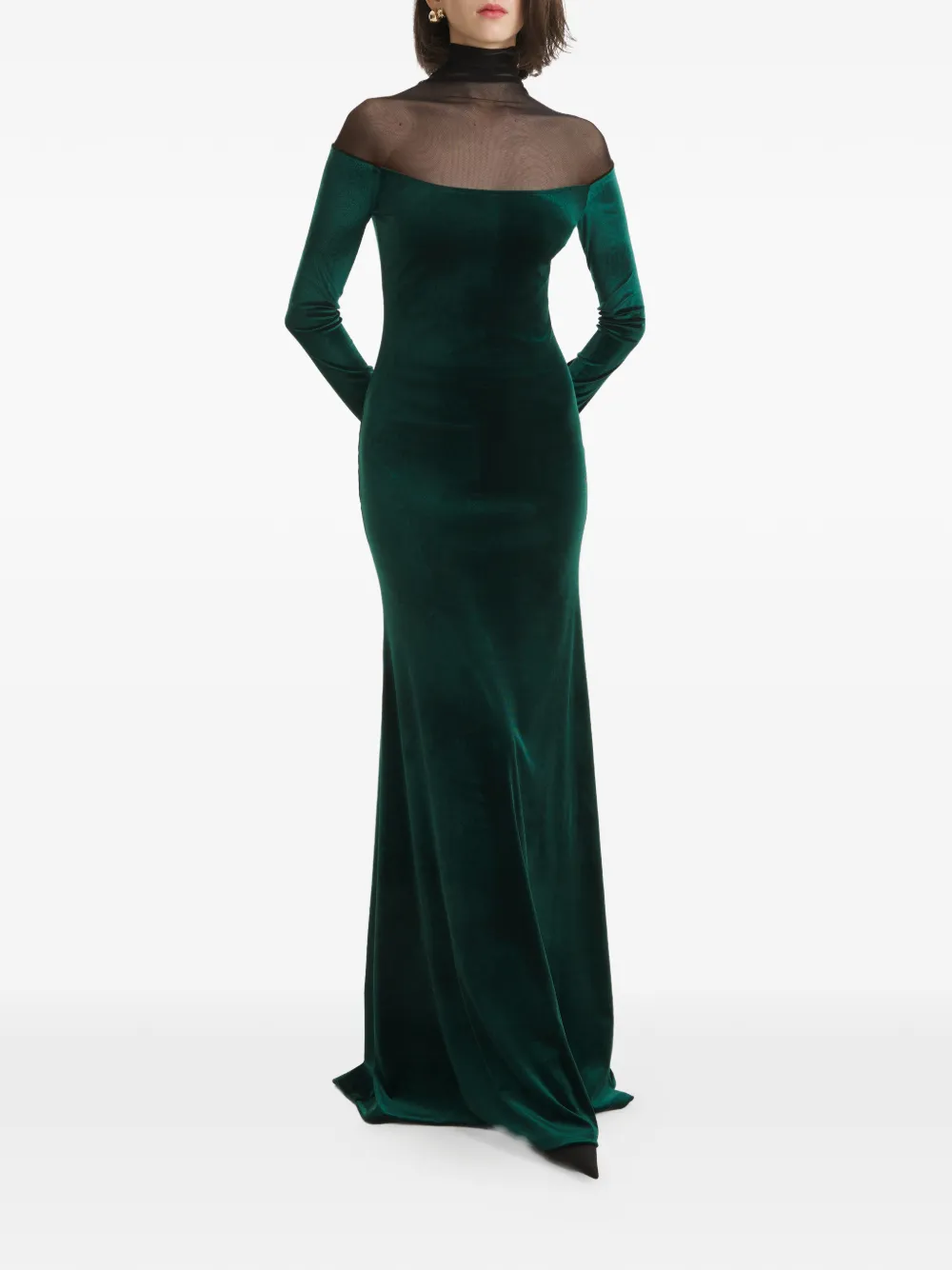 2310 STUDIO mesh velvet maxi dress - Verde