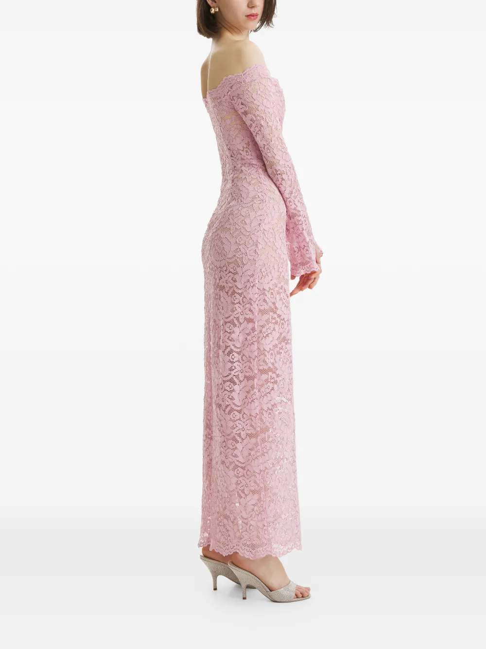 2310 Studio Off-shoulder Lace Maxi Dress - Pink 
