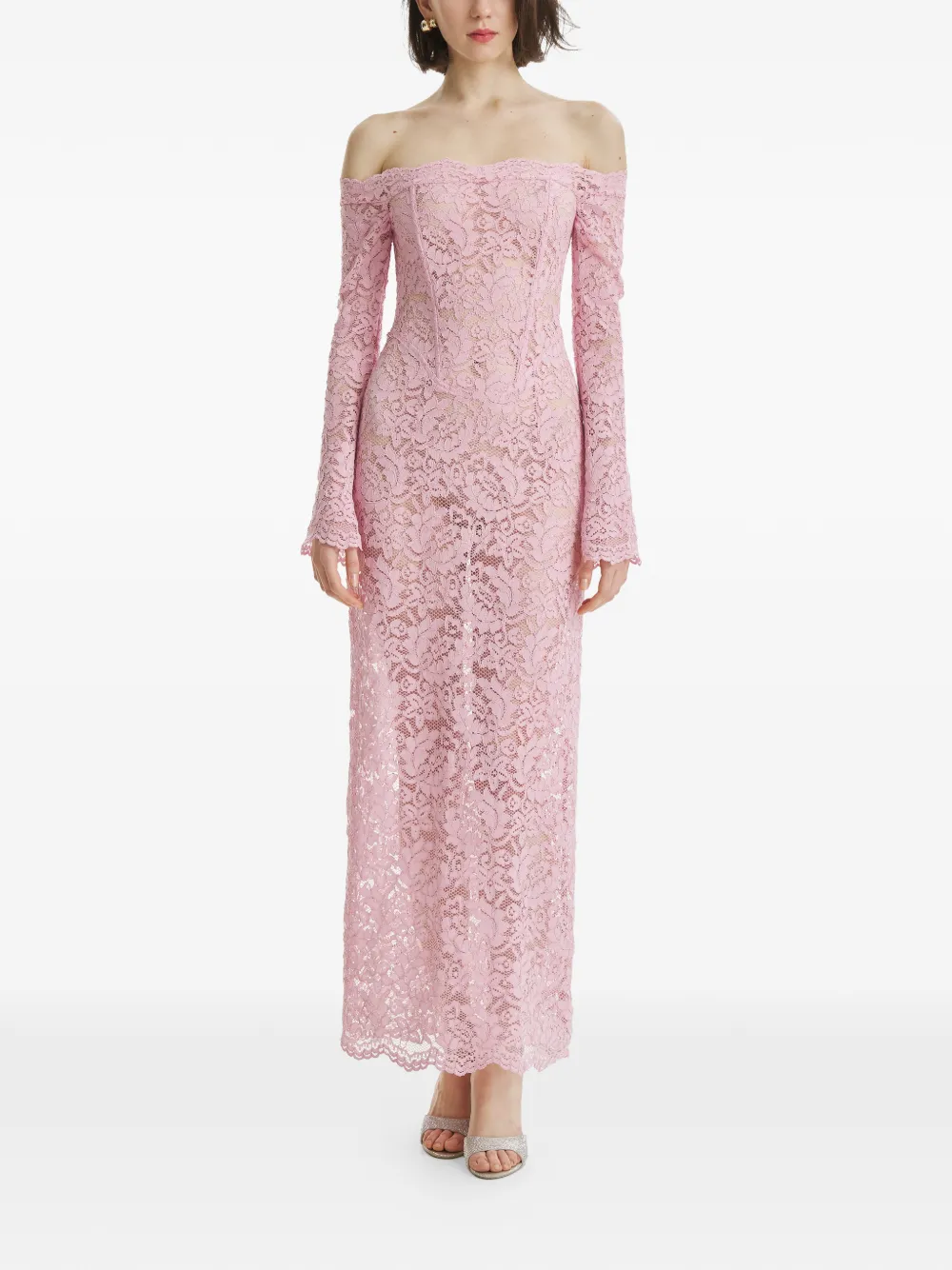 2310 STUDIO off-shoulder lace maxi dress - Rosa