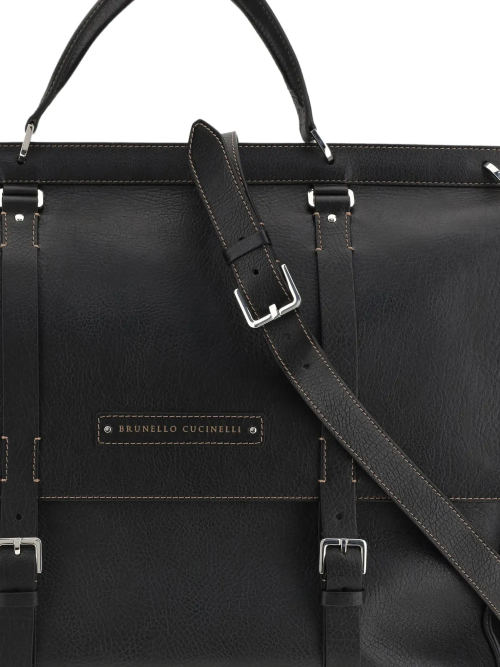  Brunello Cucinelli Buckle Leather Shoulder Bag - Black 
