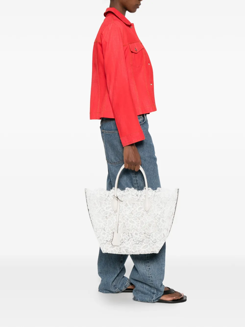  Ermanno Scervino Lace Handle Tote Bag - White 