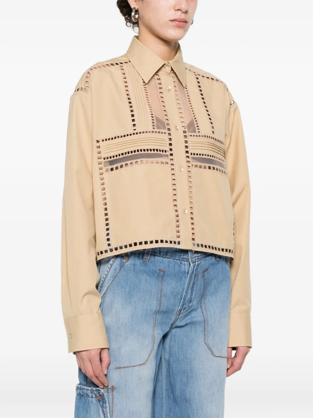  Ermanno Scervino Cutout Cropped Shirt - Neutrals 