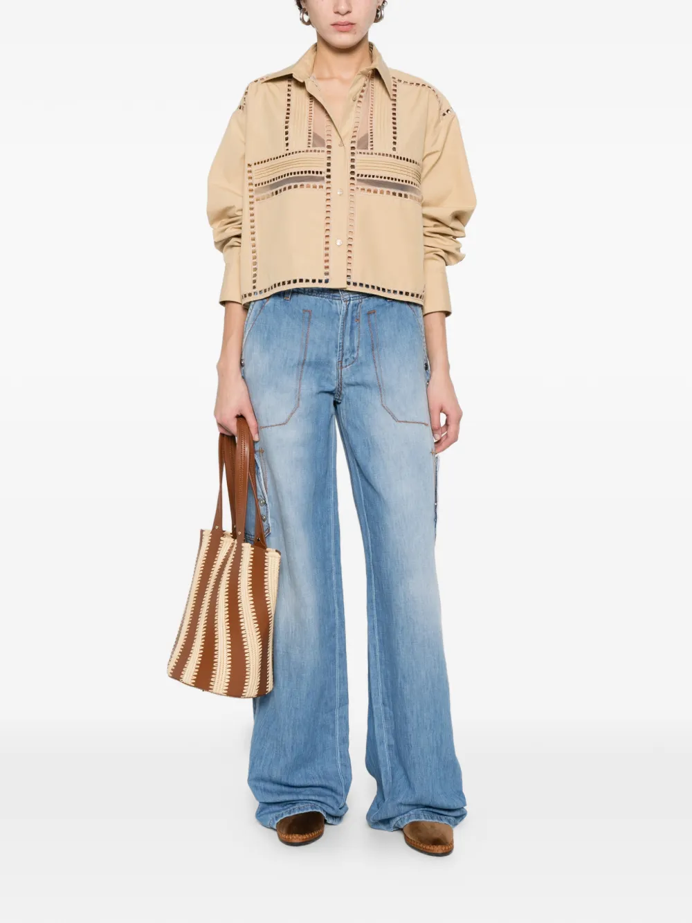  Ermanno Scervino Cutout Cropped Shirt - Neutrals 