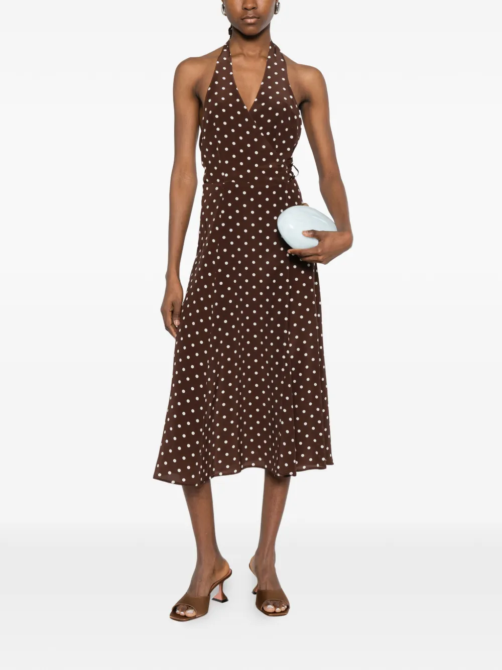  P.a.r.o.s.h. Polka-dot Halterneck Midi Dress - Brown 
