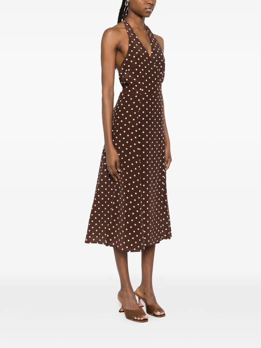  P.a.r.o.s.h. Polka-dot Halterneck Midi Dress - Brown 