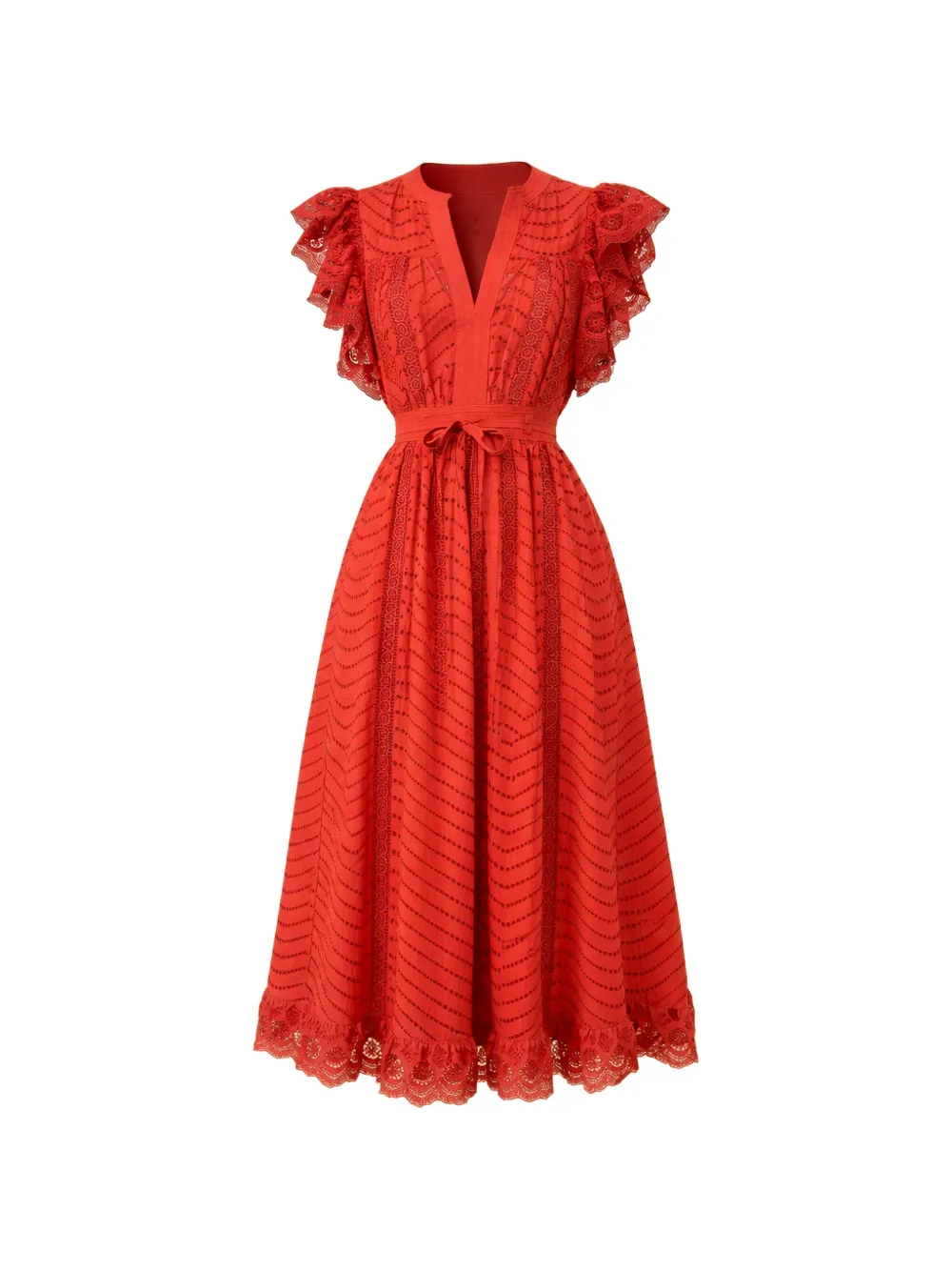 Ulla Johnson Olga ruffled V-neck midi dress - Red