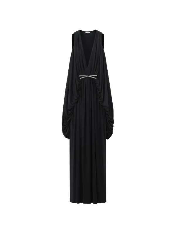 loewe maxi dress Loewe Silver Jersey Draped CutOut Maxi Dress S