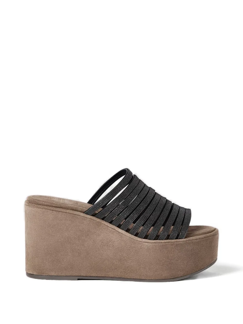 Brunello Cucinelli suede wedges with precious straps Zwart