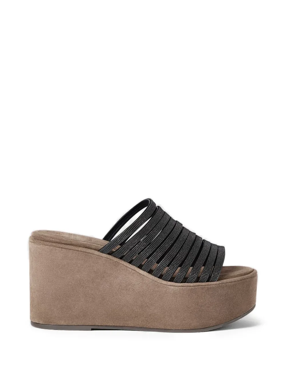 Brunello Cucinelli suede wedges with precious straps Zwart