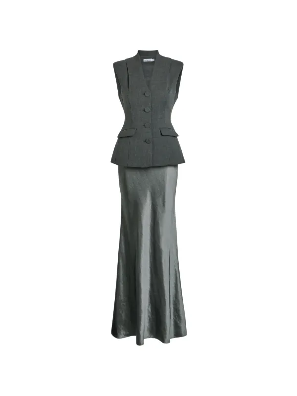 self portrait grey dress Self-Portrait Buttoned Maxi | unisex