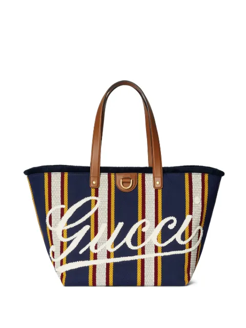 Gucci striped logo-embroidered tote bag