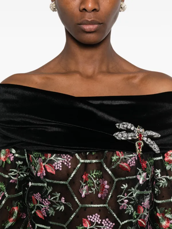 MIAU By Clara Rotescu floral-embroidered Maxi Dress | Black | FARFETCH JO