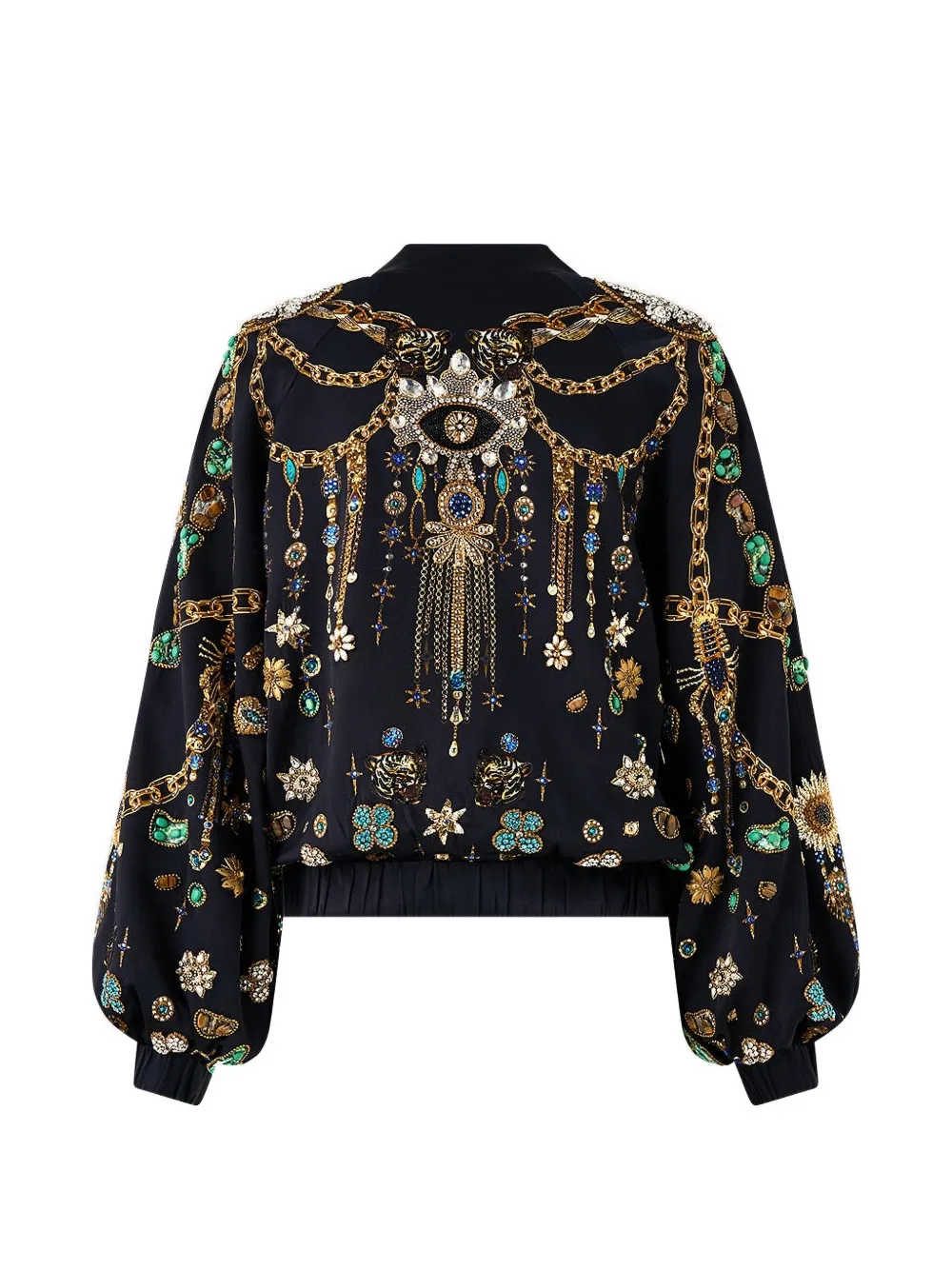  Camilla Shirred Cuff Amulet Bomber Jacket - Blue 