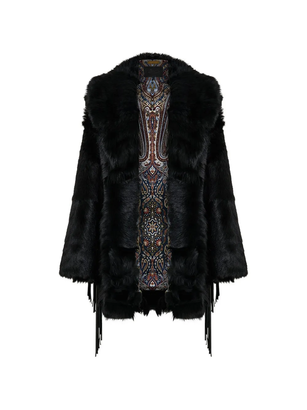 Camilla removable fringing shearling coat - Nero