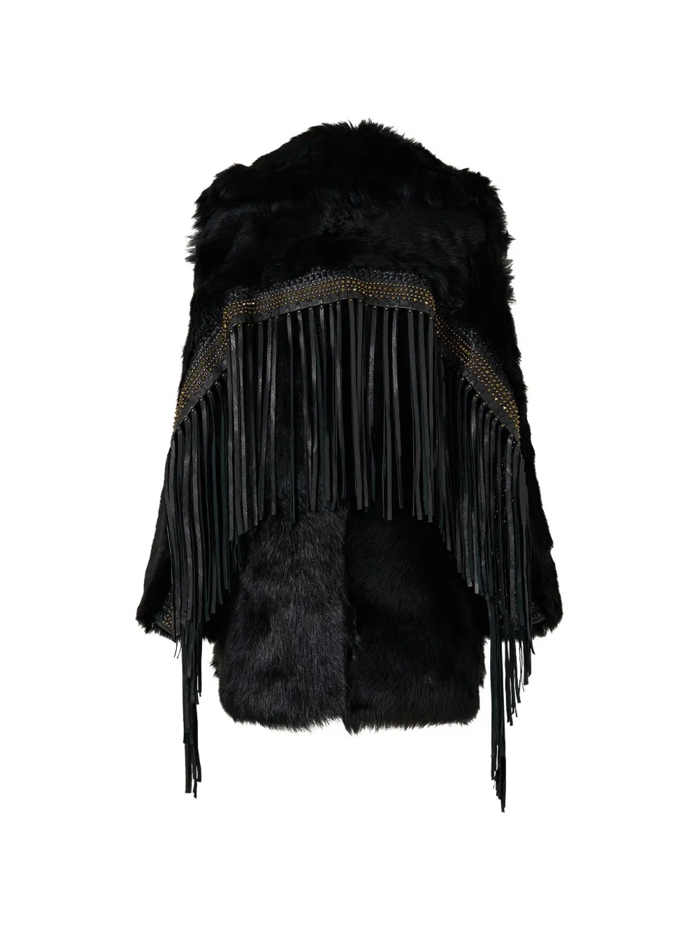  Camilla Removable Fringing Shearling Coat - Black 