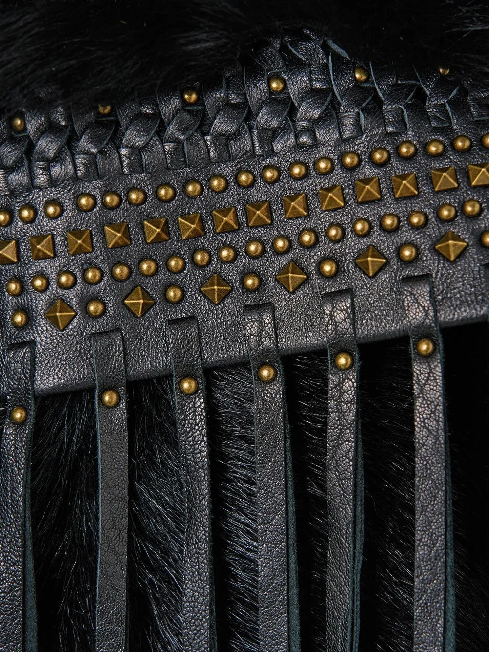  Camilla Removable Fringing Shearling Coat - Black 