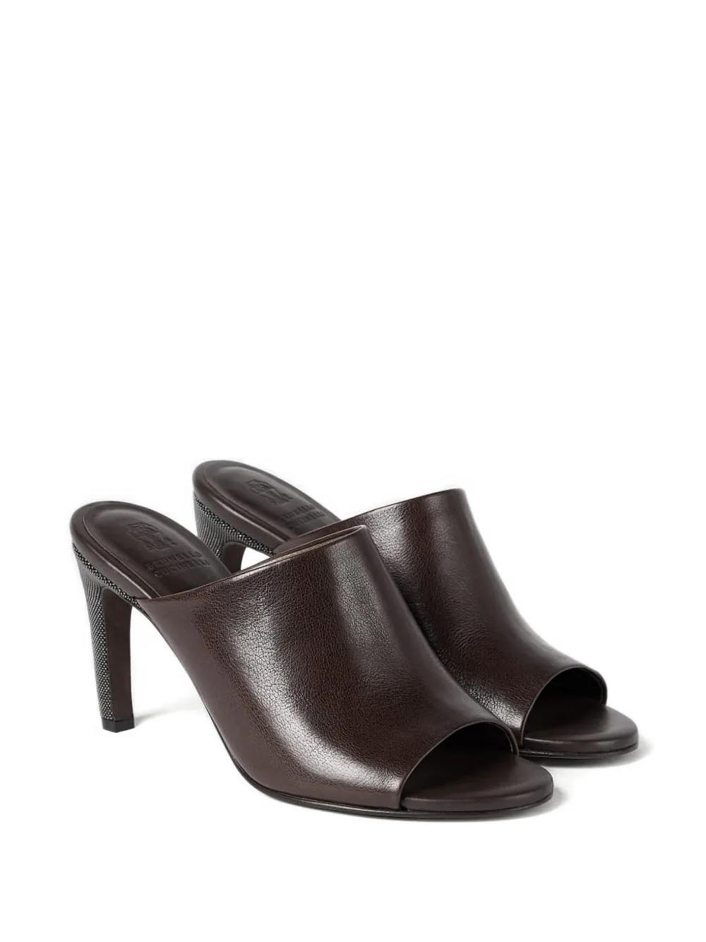 Brunello Cucinelli leather embellished heels mules Bruin