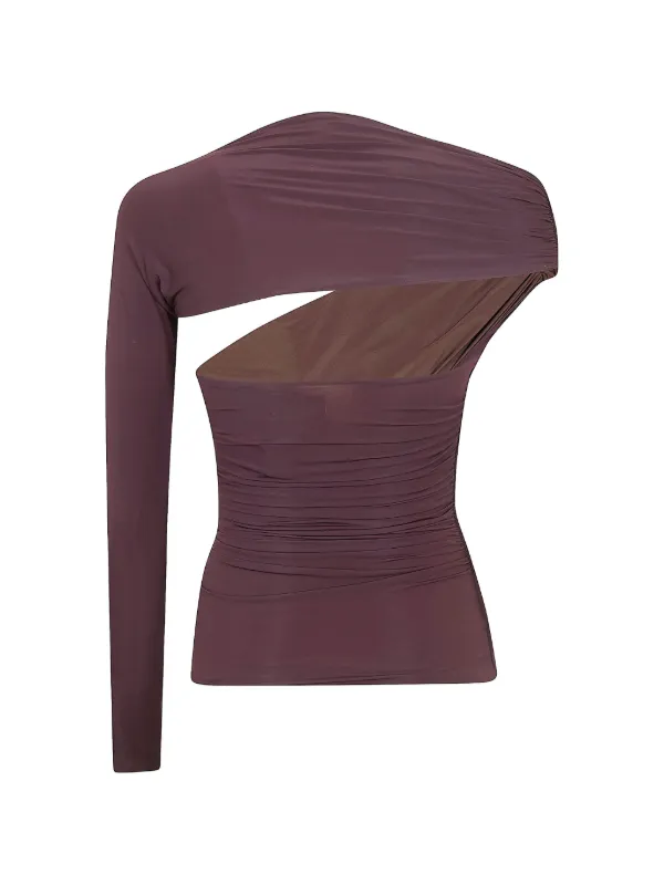 Elisabetta Franchi Draped asymmetric-sleeve Top | Brown | FARFETCH