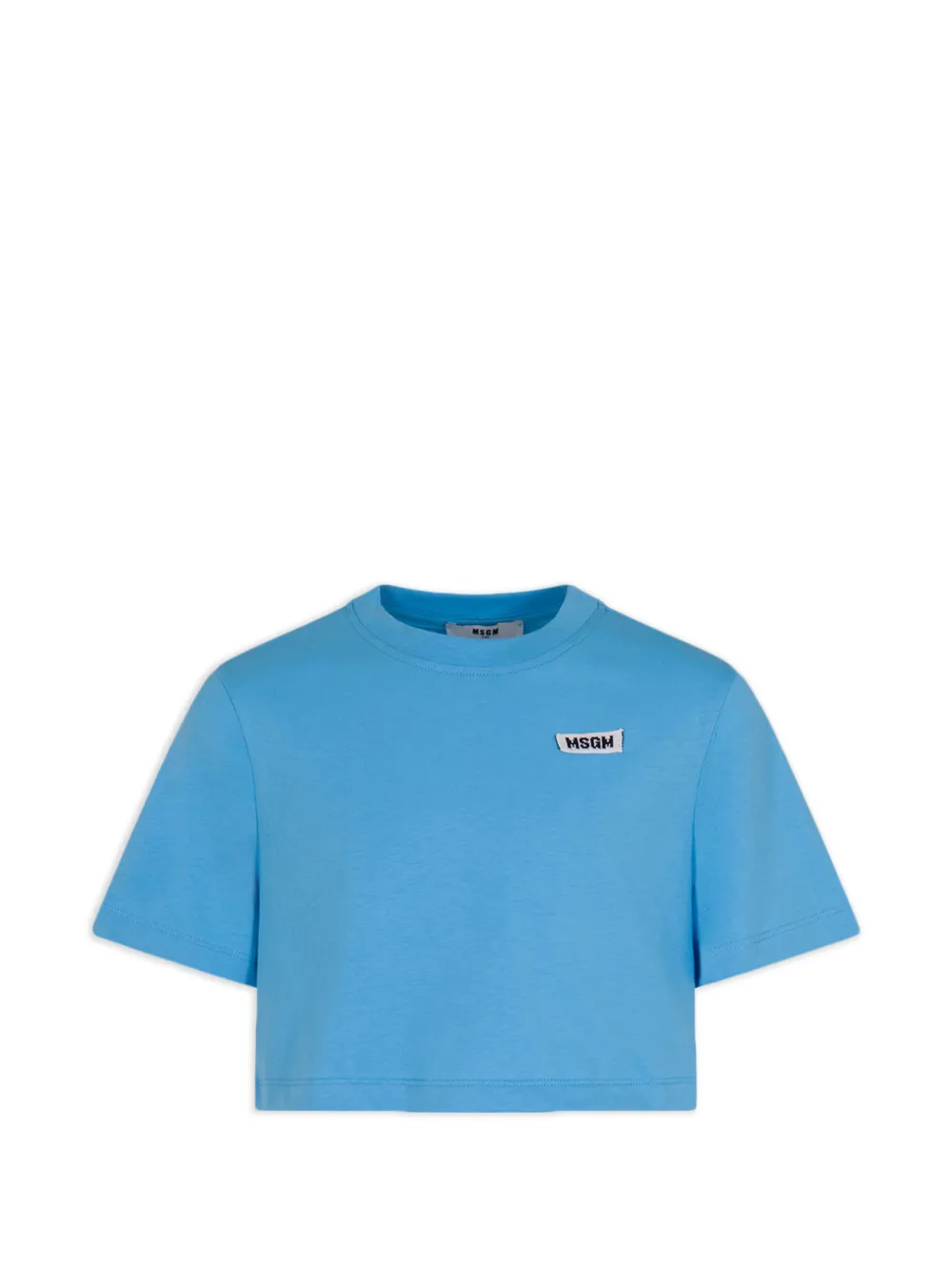 MSGM Kids logo-patch cropped T-shirt - Blu