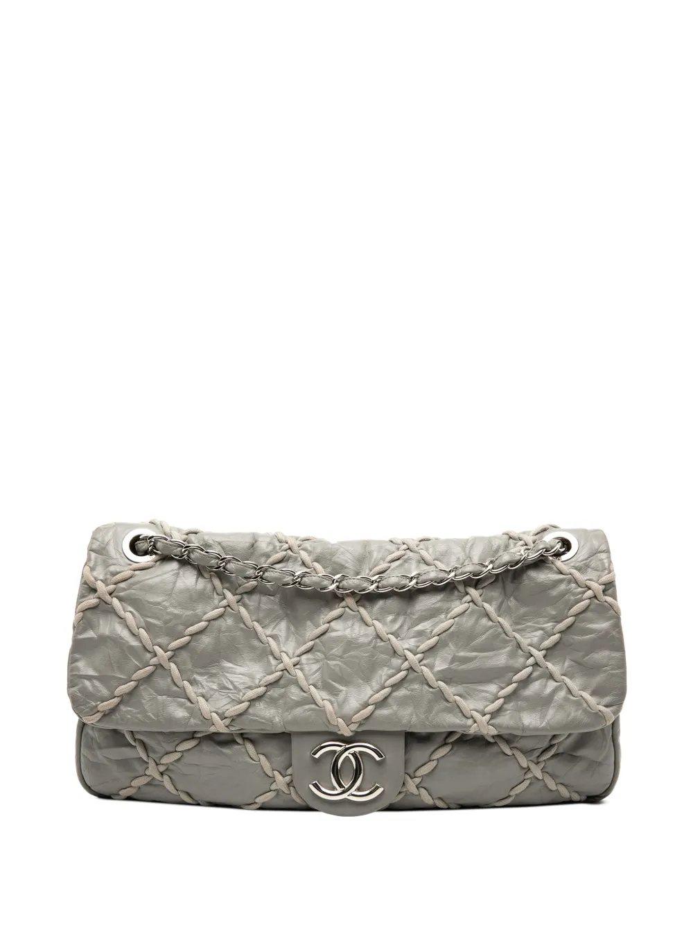 CHANEL Pre-Owned Borsa a spalla Jumbo Ultra Stitch in pelle di vitello trapuntata con battente 2009-2010 - Grigio
