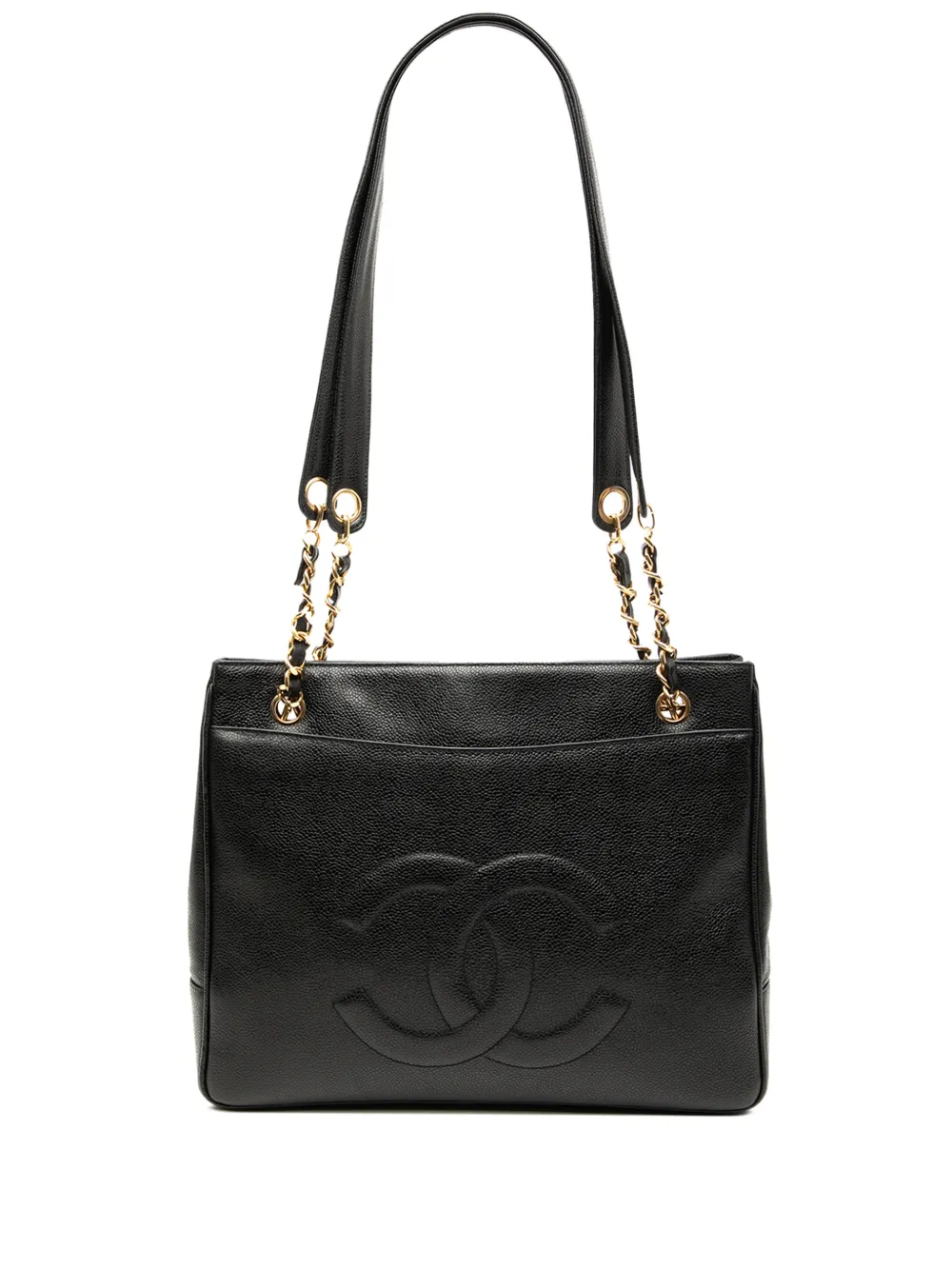 CHANEL Pre-Owned Borsa tote CC in pelle Caviar con catena 1991-1994 - Nero