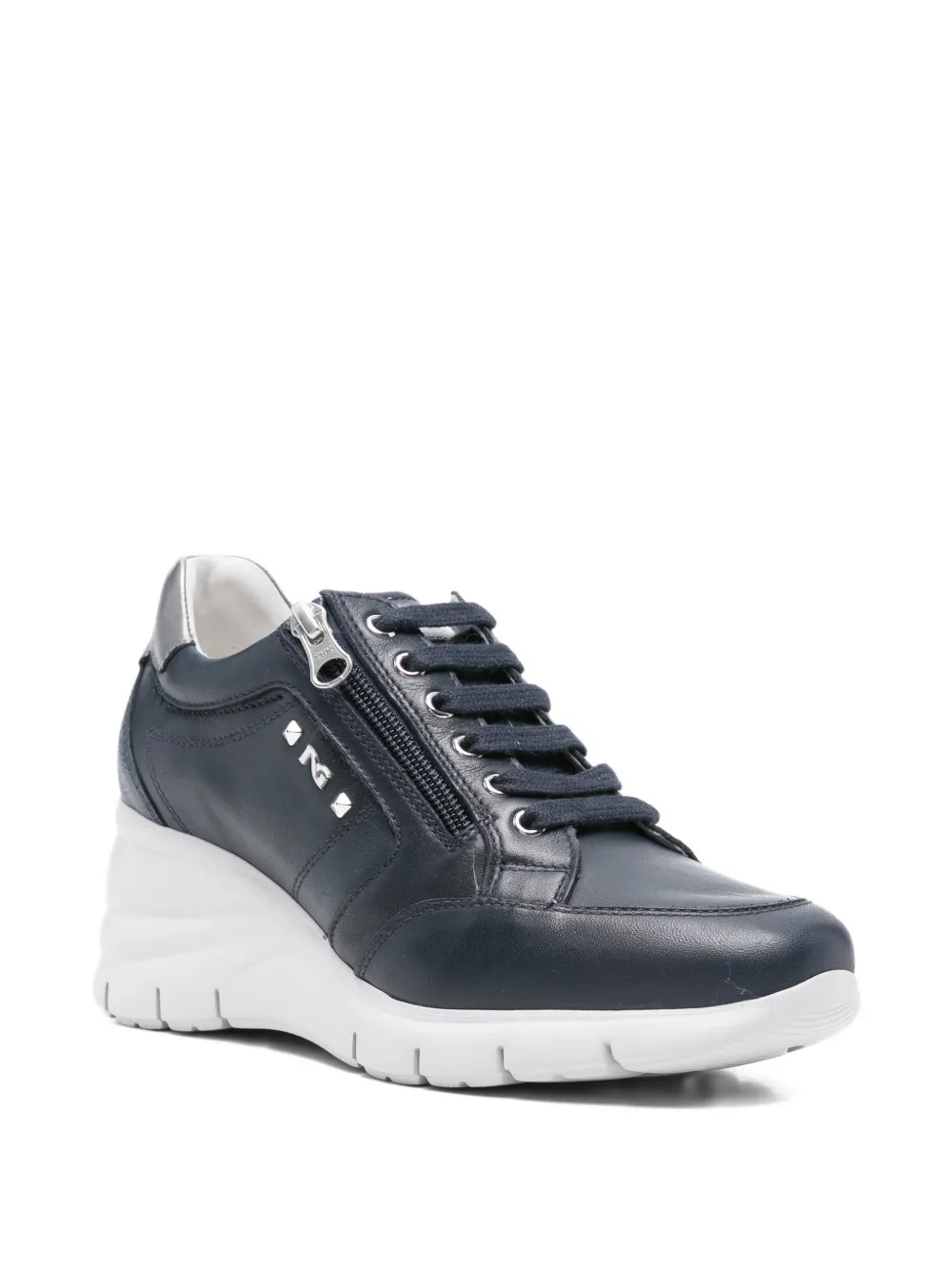 NERO GIARDINI Leren sneakers met rits Blauw