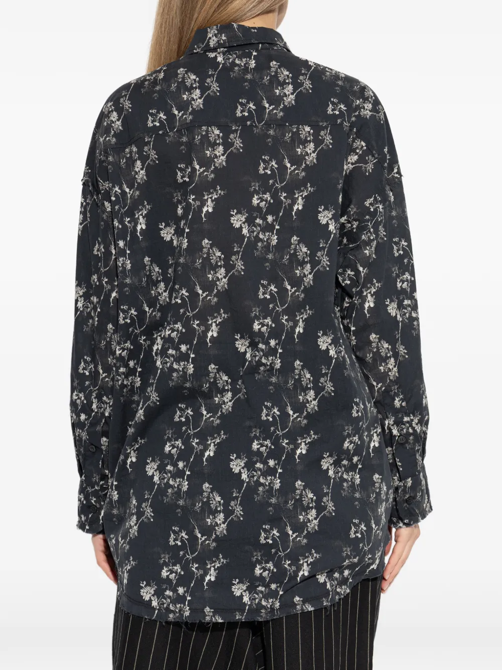 R13 Shirt met ruches en bloemenprint Zwart