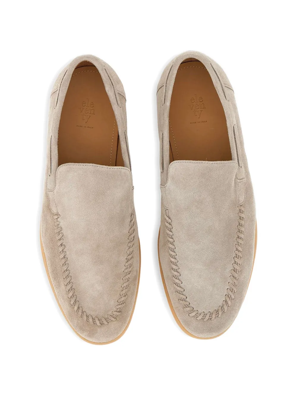 Eleventy stitched suede loafers Beige